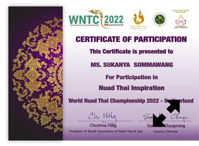 Certificate NTWC Nuad Thai Inspiration